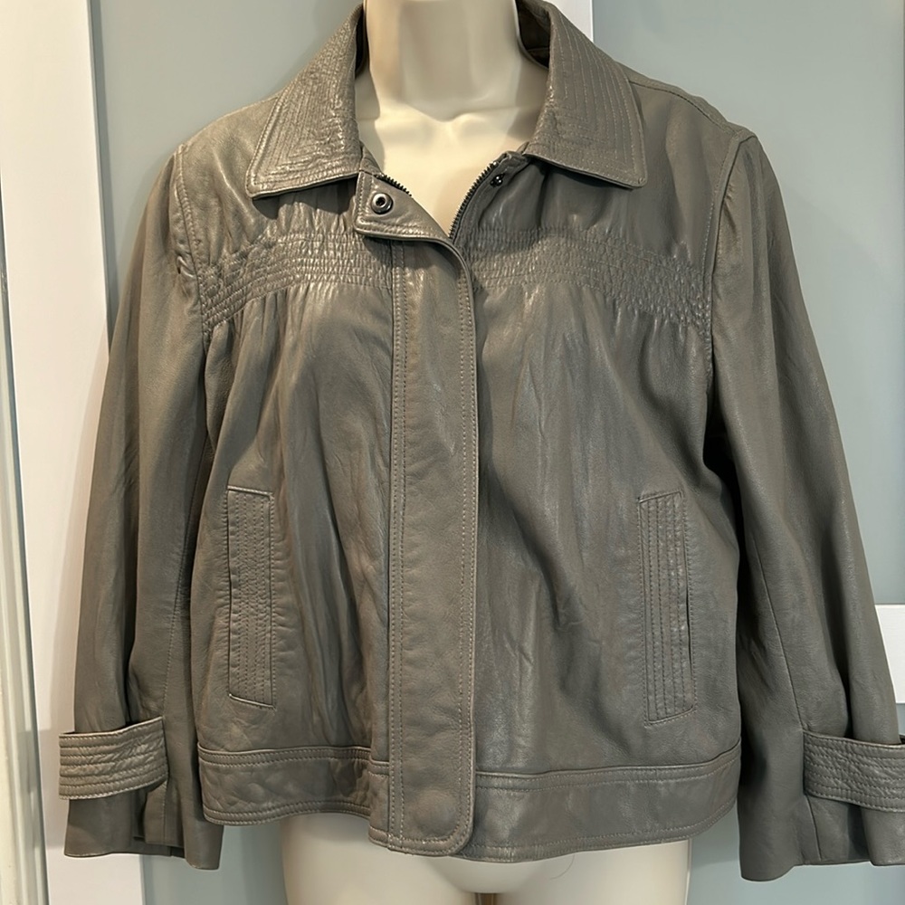 LOFT 100% Leather Jacket Gray Size 10 Large